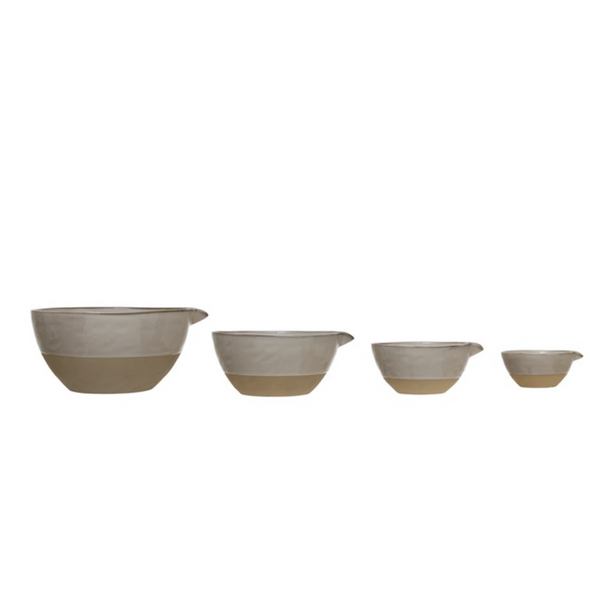 Stoneware Batter Bowls, Reactive Glaze, White, Set of 4