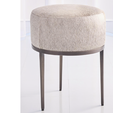 ASHLYN STOOL - GREY HAIR-ON-HIDE-ANTIQUE GUNMETAL